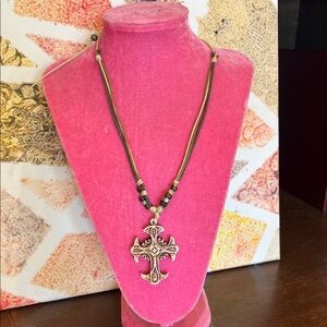 Artisan Beaded Rope Cross Pendant Necklace New
